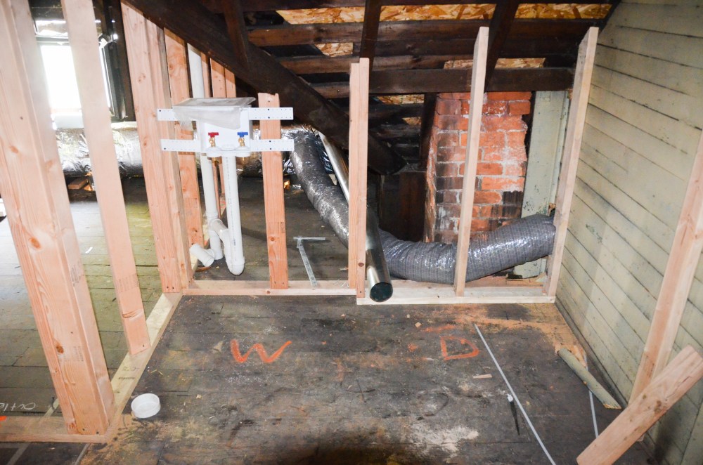 Laundry area with duct work to Lucy's room
