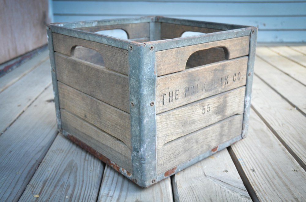 Milk crate that was found in the crawl space