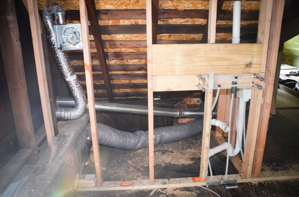 bathroom vent, dryer vent, flex duct to Lucy's room, and rough in for upstairs bathroom sink