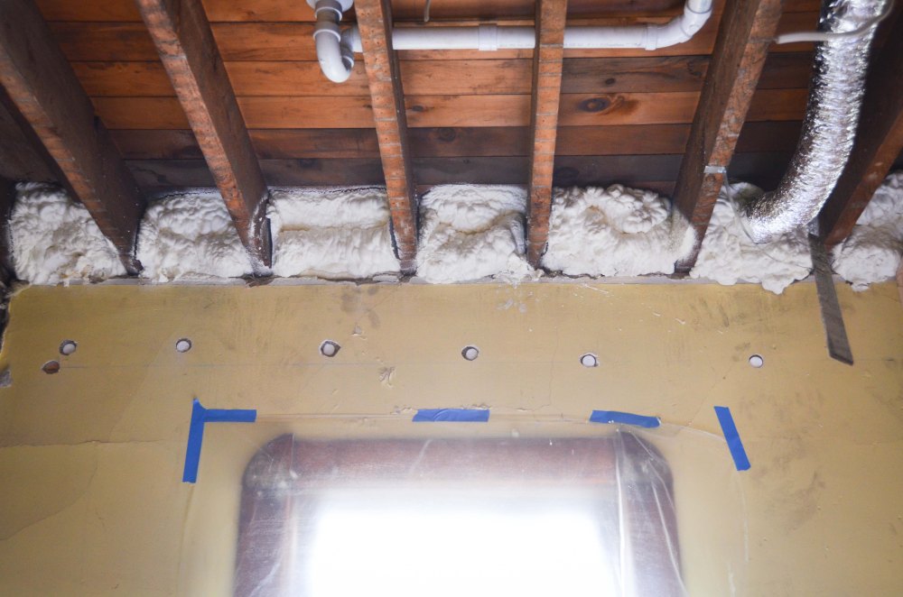 Between the floor joists