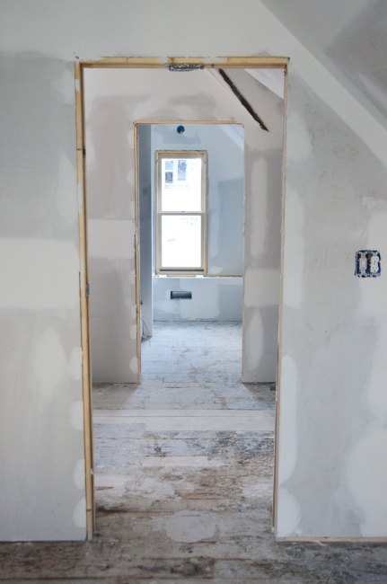 Looking through Aiden's doorway and into the bathroom