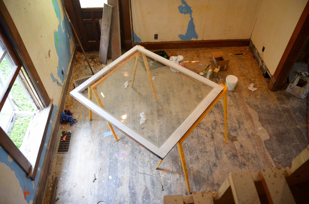 Freshly scraped, sanded, primed, and glazed