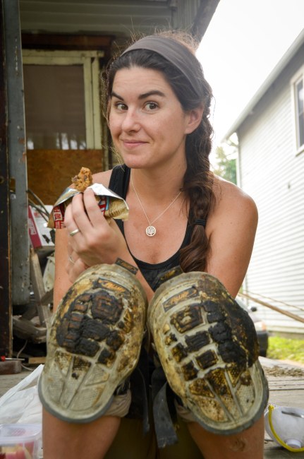 Taking a little Cliff Bar break on the porch