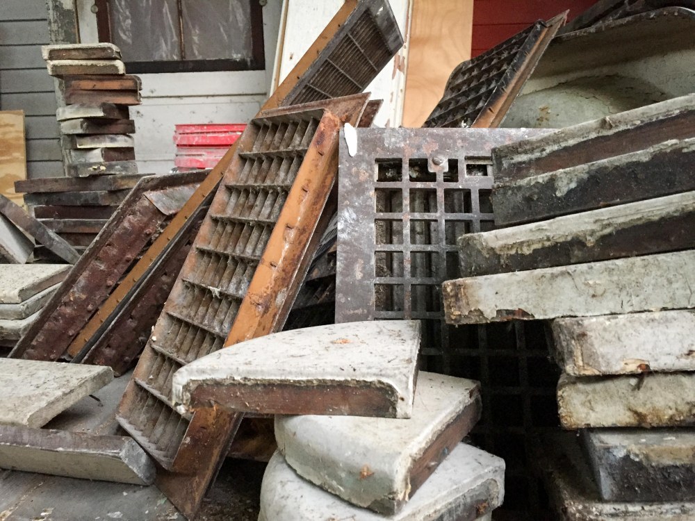 Corner pieces for trim and the vent grates waiting to be cleaned